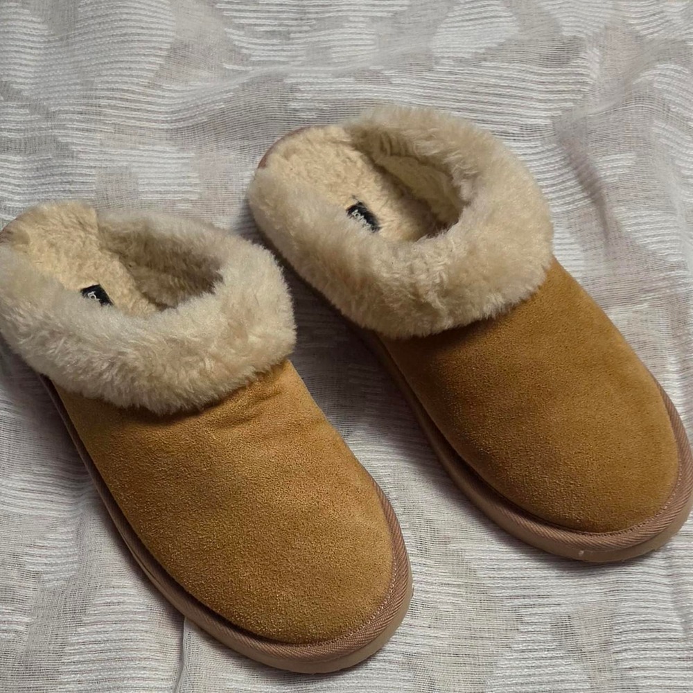 Women's 8 Tote Slippers House Shors Thick Soles Suede Faux Fur Tan Cream